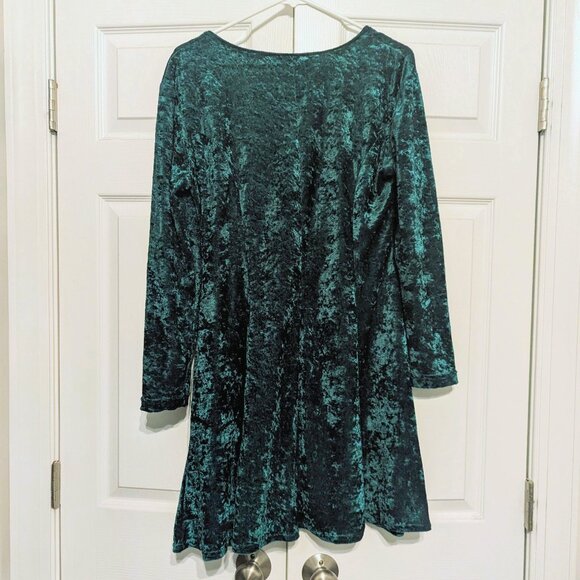 Vintage Emerald Green Crushed Velvet Skater Babydoll Fit Flare Dress Whimsigoth - Picture 4 of 13